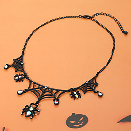 Rhinestone Accent Halloween Spider Web Necklace