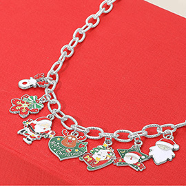 Enamel Christmas Theme Charm Embellished Necklace