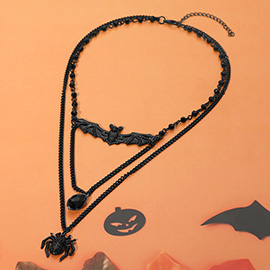 Gothic Halloween Bat Spider Layered Necklace