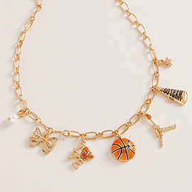 Basketball Bow Pearl Charm Necklace