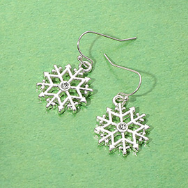 Rhinestone Accent Snowflake Dangle Earrings
