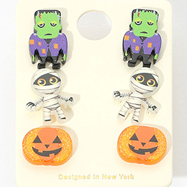 3Pairs - Halloween Frankenstein Mummy pumpkin Stud Earring Set