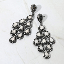 Rhinestone Trim Teardrop Cluster Vine Evening Earrings