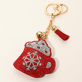 Bling Studded Holiday Mug Tassel Keychain / Bag Charm