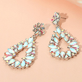 Floral Marquise Teardrop Stone Cluster Accent Dangle Evening Earrings