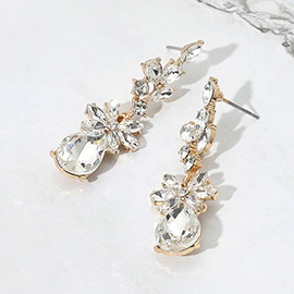 Floral Stone Teardrop Cluster Drop Evening Earrings