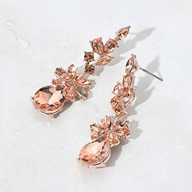 Floral Stone Teardrop Cluster Drop Evening Earrings