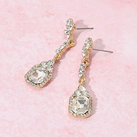 Elegant Rectangle Rhinestone Gem Drop Evening Earrings