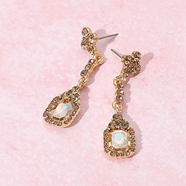 Elegant Rectangle Rhinestone Gem Drop Evening Earrings