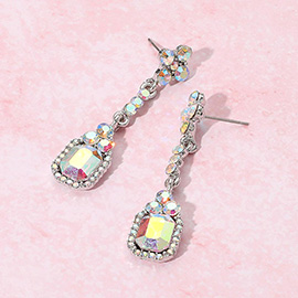 Elegant Rectangle Rhinestone Gem Drop Evening Earrings