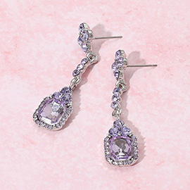 Elegant Rectangle Rhinestone Gem Drop Evening Earrings