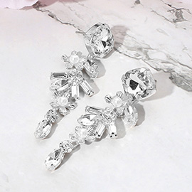 Pearl Accented Flower Stone Cluster Drop Evening Earrings
