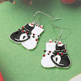 Holiday Double Cat Dangle Earrings