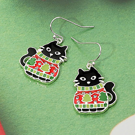 Holiday Sweater Cat Dangle Earrings