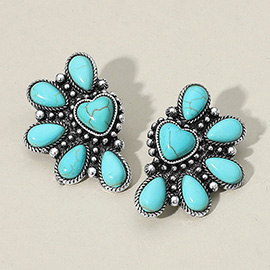 Vintage Heart Teardrop Turquoise Stone Fan Earrings