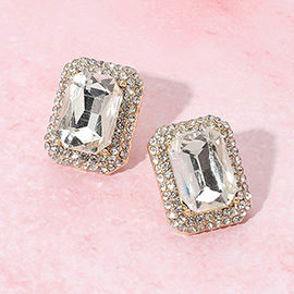 Iridescent Rectangular Rhinestone Evening Stud Earrings