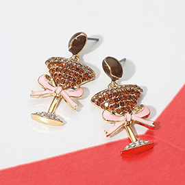 Bow Point Sparkling Toast Glass Dangle Earrings