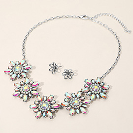 Floral Stone Cluster Link Statement Necklace