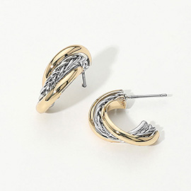 14K Gold Plated Two Tone Twisted Hoop Earrings