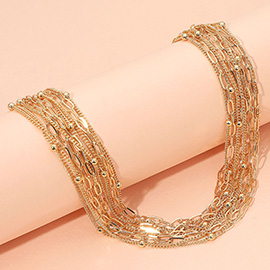 Textured Metal Multi Chain Strand Necklace