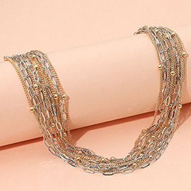 Textured Metal Multi Chain Strand Necklace