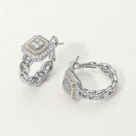14K Gold Plated CZ Stone Frame Accent Hoop Earrings