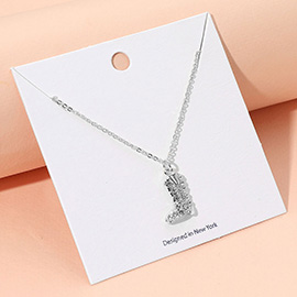 Rhinestone Embellished Western Boot Pendant Necklace