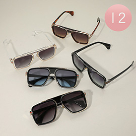 12PCS - Trendy Aviator Frame Tinted Lens Sunglasses