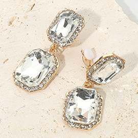 Elegant Rectangle Crystal Drop Dangle Evening Clip On Earrings