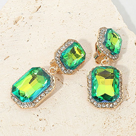 Elegant Rectangle Crystal Drop Dangle Evening Clip On Earrings
