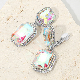 Elegant Rectangle Crystal Drop Dangle Evening Clip On Earrings
