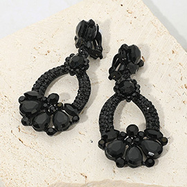 Teardrop Glass Stone Accent Rhinestone Embellished Open Oval Dangle Evening Earrings
