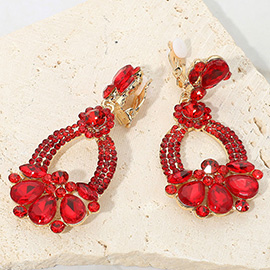 Teardrop Glass Stone Accent Rhinestone Embellished Open Oval Dangle Evening Earrings