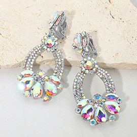 Teardrop Glass Stone Accent Rhinestone Embellished Open Oval Dangle Evening Earrings