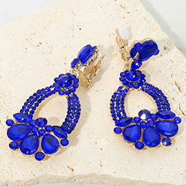Teardrop Glass Stone Accent Rhinestone Embellished Open Oval Dangle Evening Earrings
