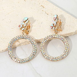 Rhinestone Paved Ring Dangle Evening Clip One Earrings