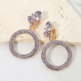 Rhinestone Paved Ring Dangle Evening Clip One Earrings