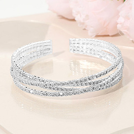 Rhinestone Paved Crisscross Multi Row Evening Cuff Bracelet