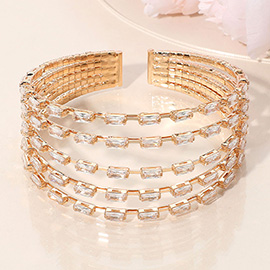 Baguette CZ Stone Cluster Multi Row Split Evening Cuff Bracelet