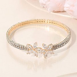 Floral CZ Stone Accent Evening Cuff Bracelet