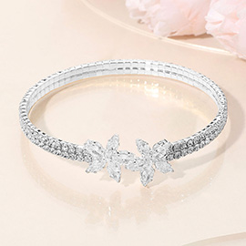 Floral CZ Stone Accent Evening Cuff Bracelet