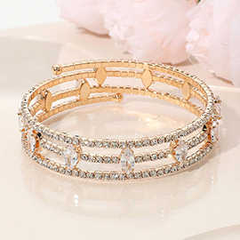 Marquise CZ Stone Cluster Accent Triple Row Adjustable Evening Wrap Bracelet