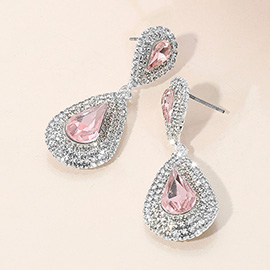Rhinestone Trim Teardrop Stone Accented Evening Earrings