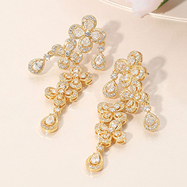 CZ Floral Stone Chandelier Evening Earrings