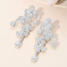 CZ Floral Stone Chandelier Evening Earrings