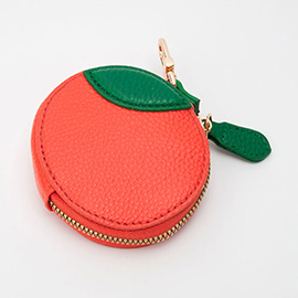 Faux Leather Orange Keychain / Bag Charm / Coin Purse