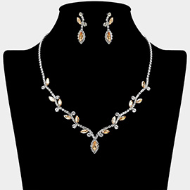 Marquise Stone Accented Vine Rhinestone Paved Necklace