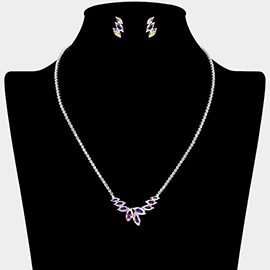 CZ Marquise Stone Cluster Pendant Pointed Rhinestone Paved Necklace