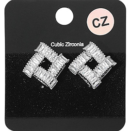 Baguette CZ Stone Square Geometric Evening Stud Earrings