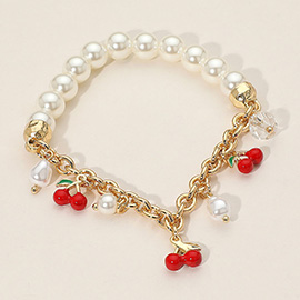 SECET BOX_Cherry Charm Pearl Beaded Stretch Bracelet